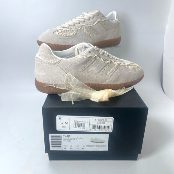 Alohas Crochet Lace Trim Sneakers Ivory Suede Shoes Women Size 37 US6.5 - Picture 7 of 11